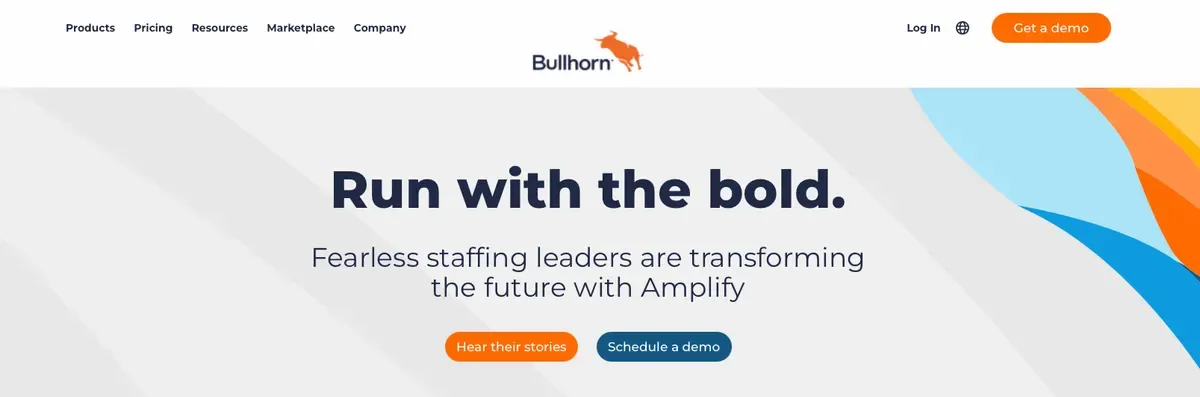 Screenshot of the Bullhorn homepage