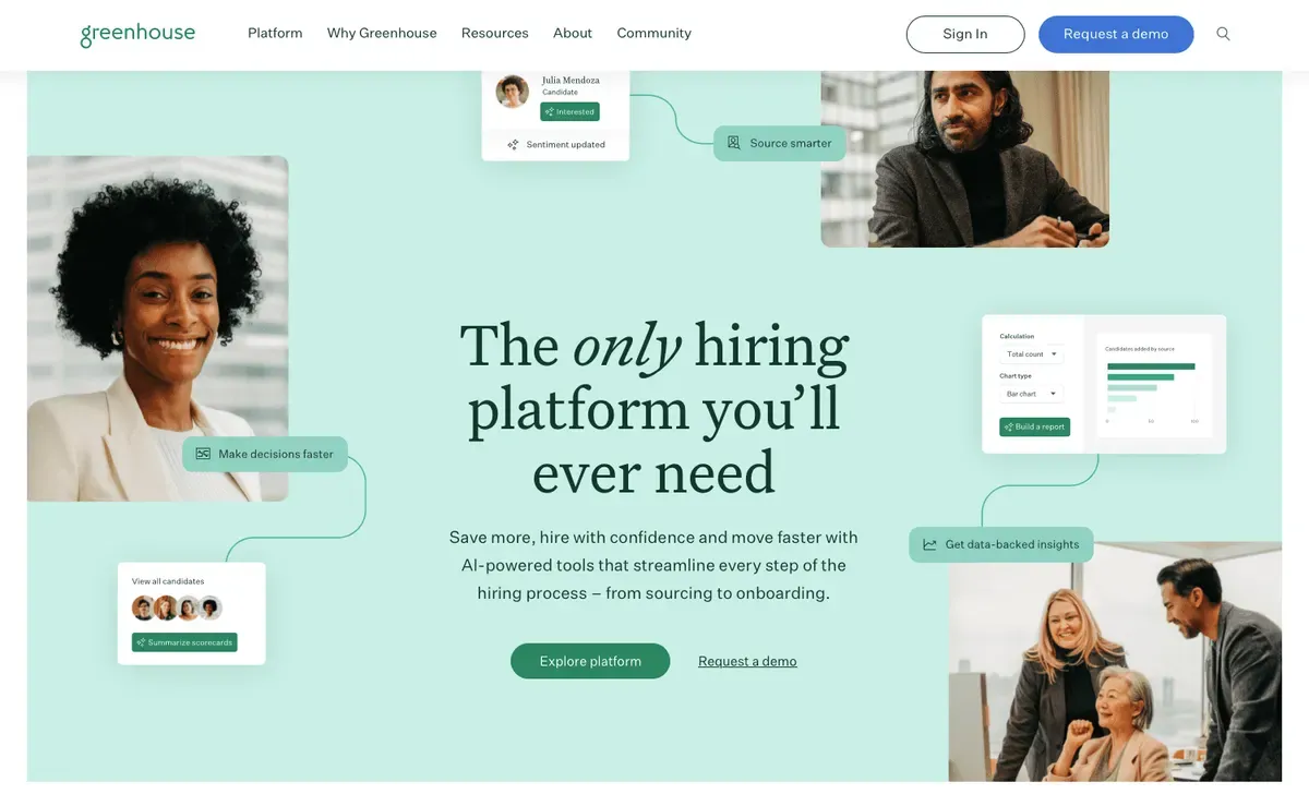 Screenshot of the Greenhouse homepage