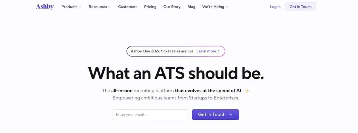 Screenshot of the Ashby homepage