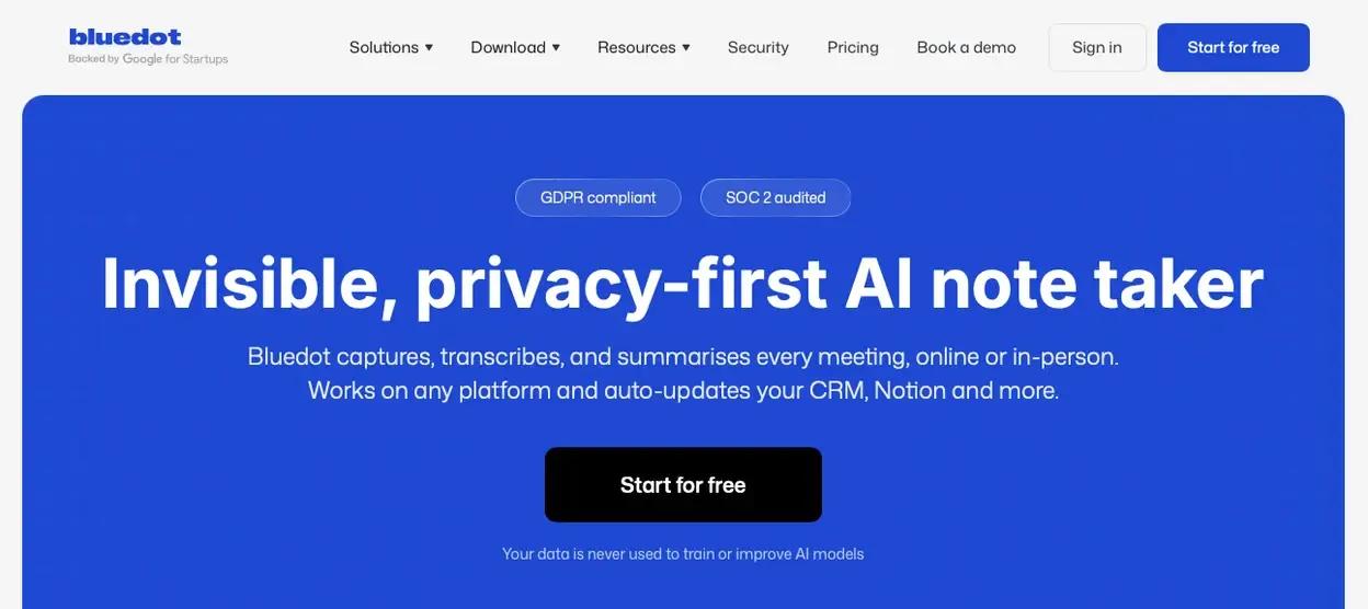 The Bluedot meeting recorder Chrome extension