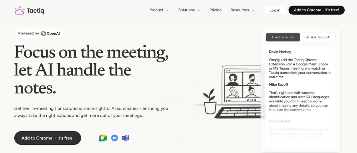 The Tactiq meeting transcription tool