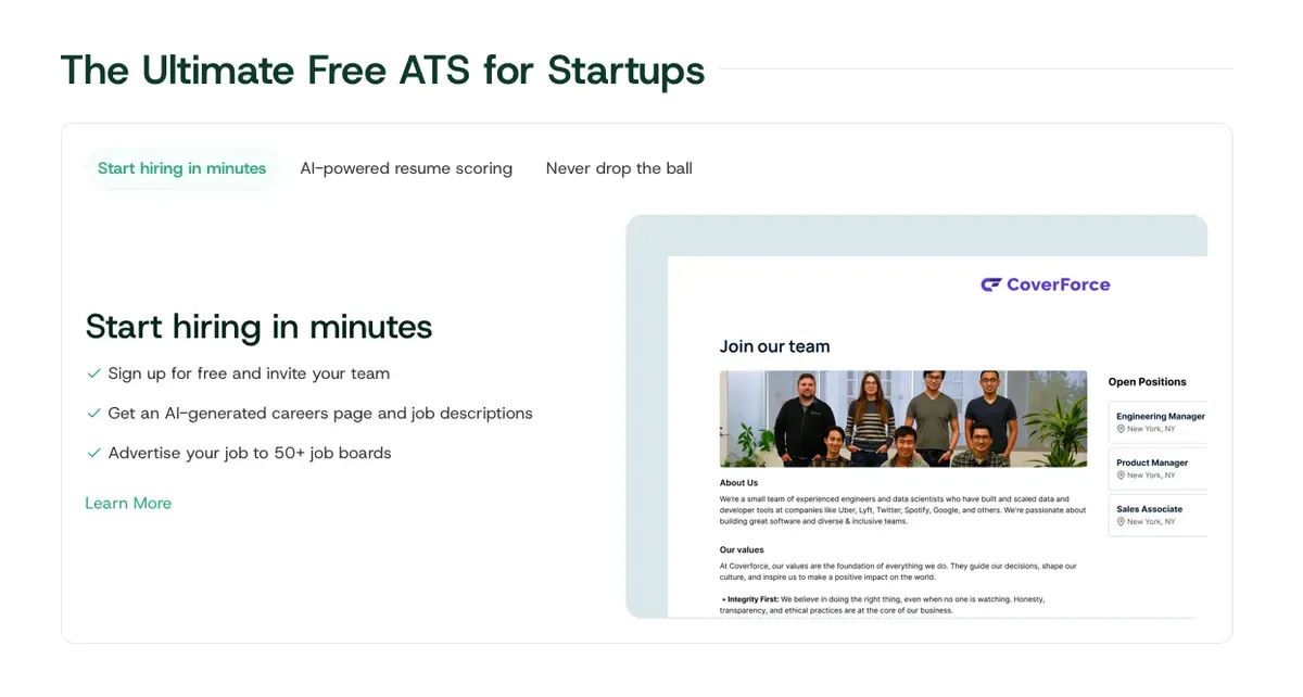 Dover’s free ATS paired with on-demand fractional recruiters