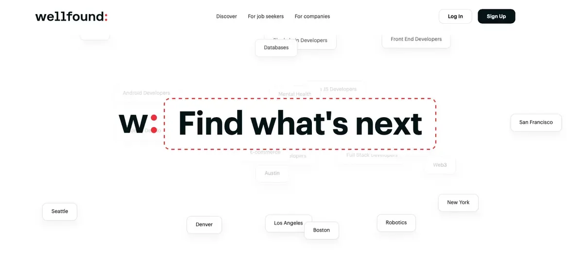 Screenshot of the Wellfound homepage