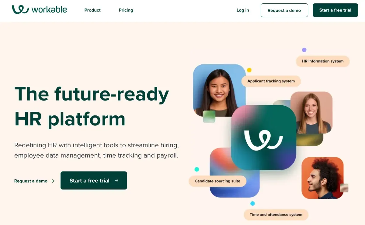 Screenshot of the Workable homepage