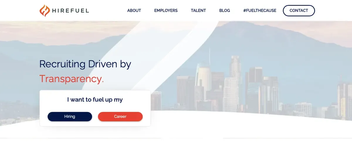 Screenshot of the Hirefuel homepage