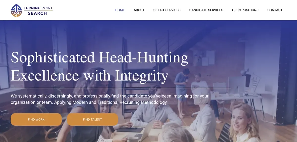 Screenshot of the TurningPoint Executive Search homepage
