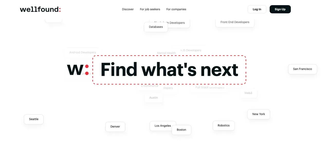 Wellfound’s startup job platform homepage