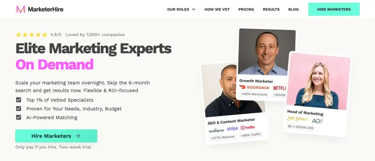 The MarketerHire freelance marketing talent marketplace