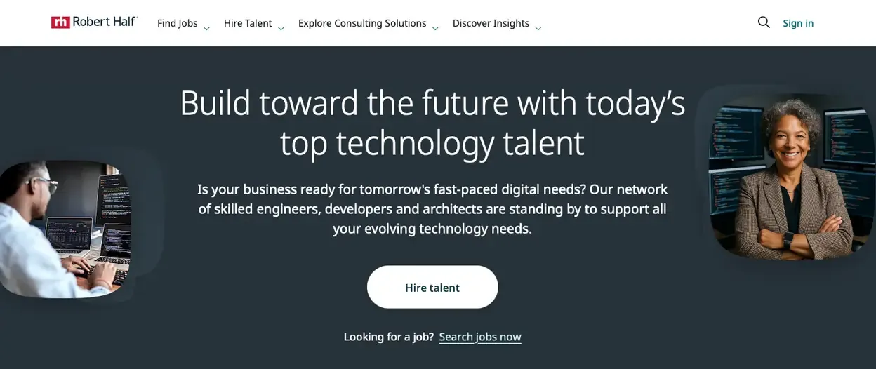 The Robert Half staffing agency website