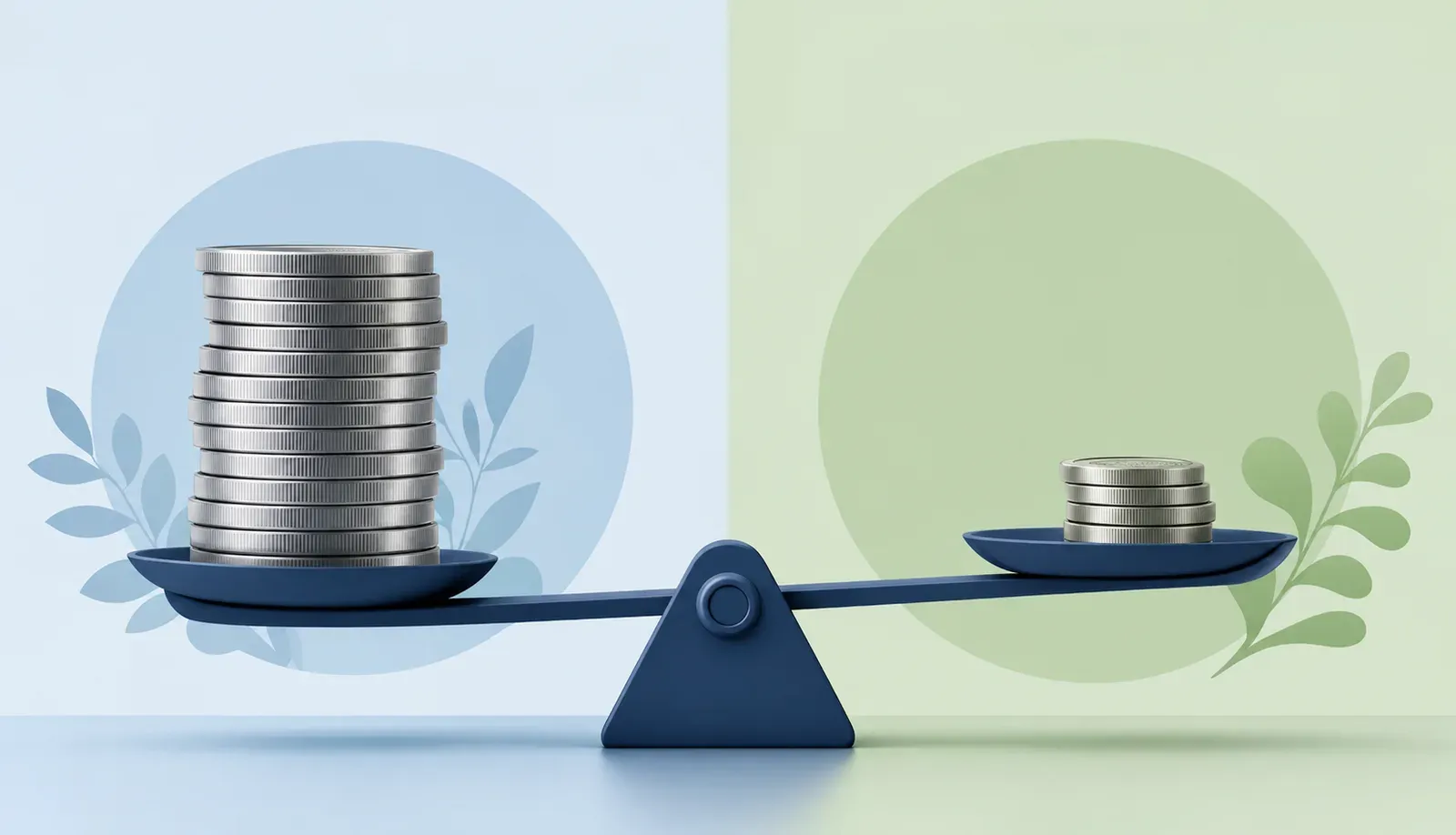 Two contrasting financial scales weighing a fixed percentage fee against measured hourly billing