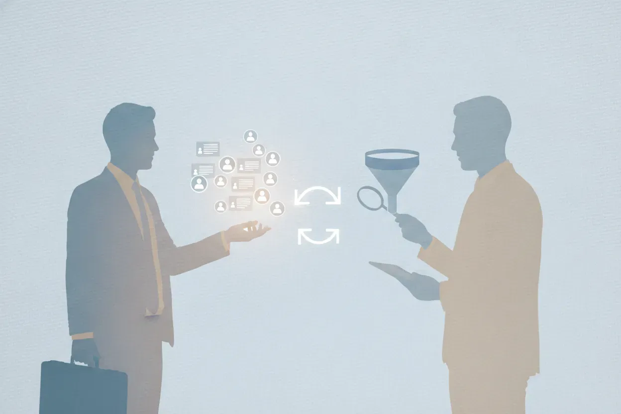 A fractional recruiter screening candidates alongside a startup hiring manager