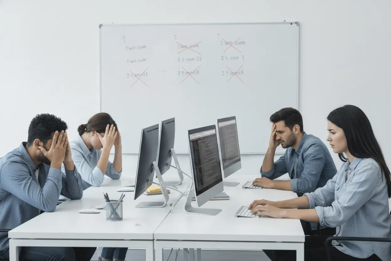 An interviewer watching a candidate write code during a live pair programming session