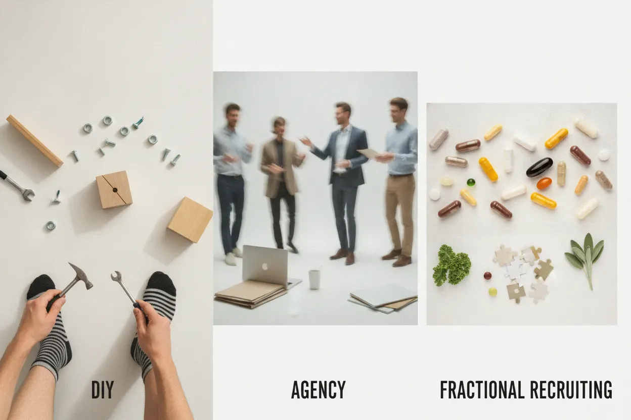 A founder weighing DIY recruiting against agency and fractional support
